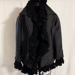 Puffy Jacket with Knit Trim